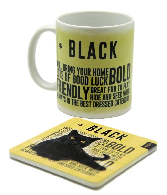 Black Cat Mug, Sign & Coaster Gift Set