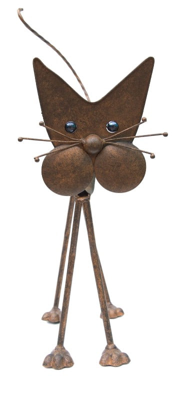 Standing Bronze Nodding Cat Garden Ornament