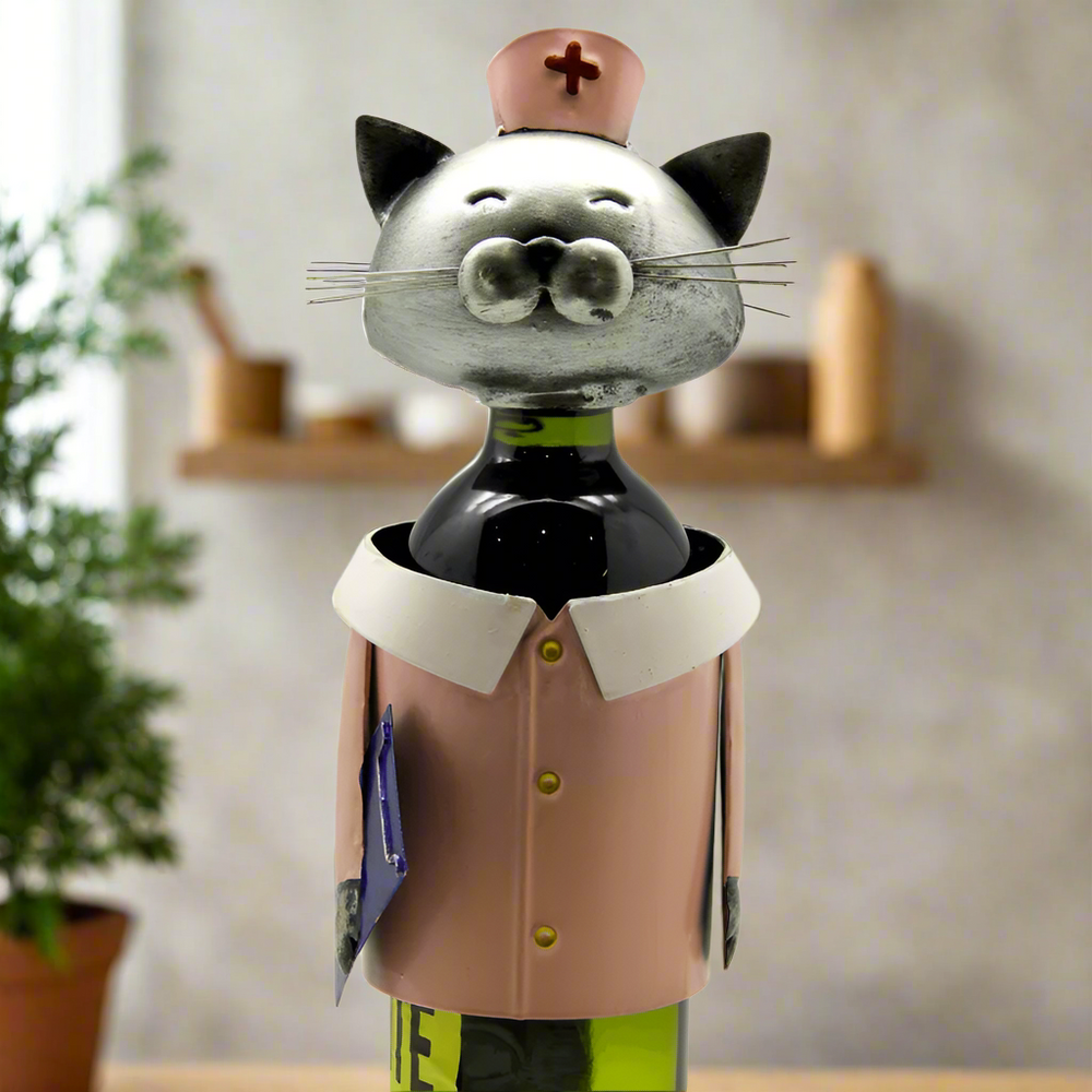 Nurse Metal Cat Wine Bottle Holder