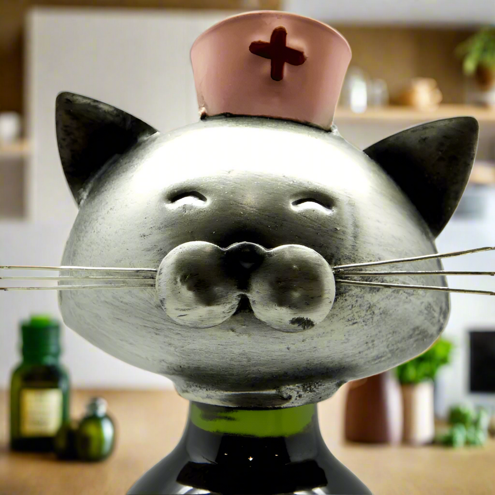 Nurse Metal Cat Wine Bottle Holder