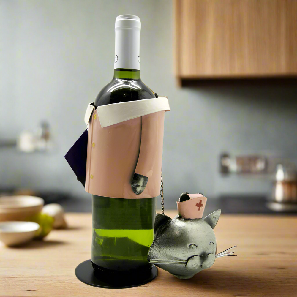 Nurse Metal Cat Wine Bottle Holder