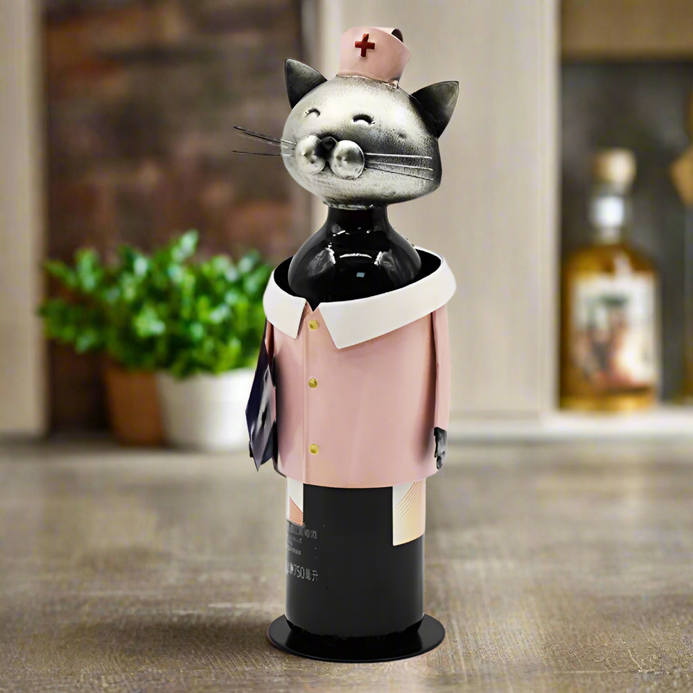 Nurse Metal Cat Wine Bottle Holder