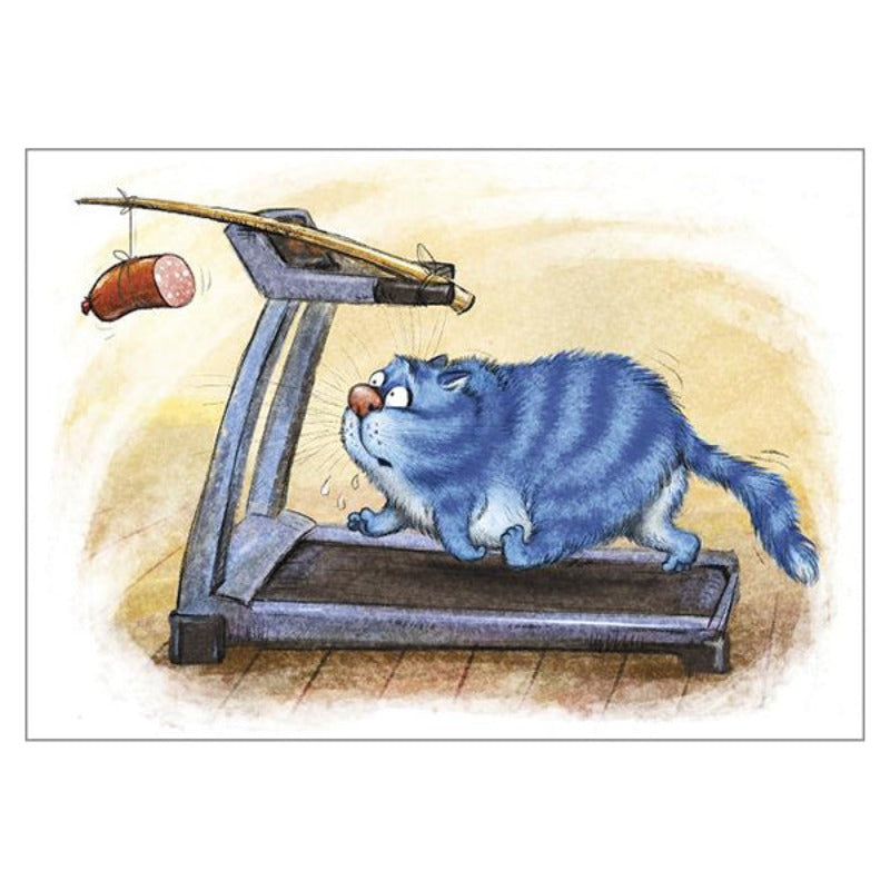 'Fitness 2' Funny Cat Greeting Card by Rina Zeniuk