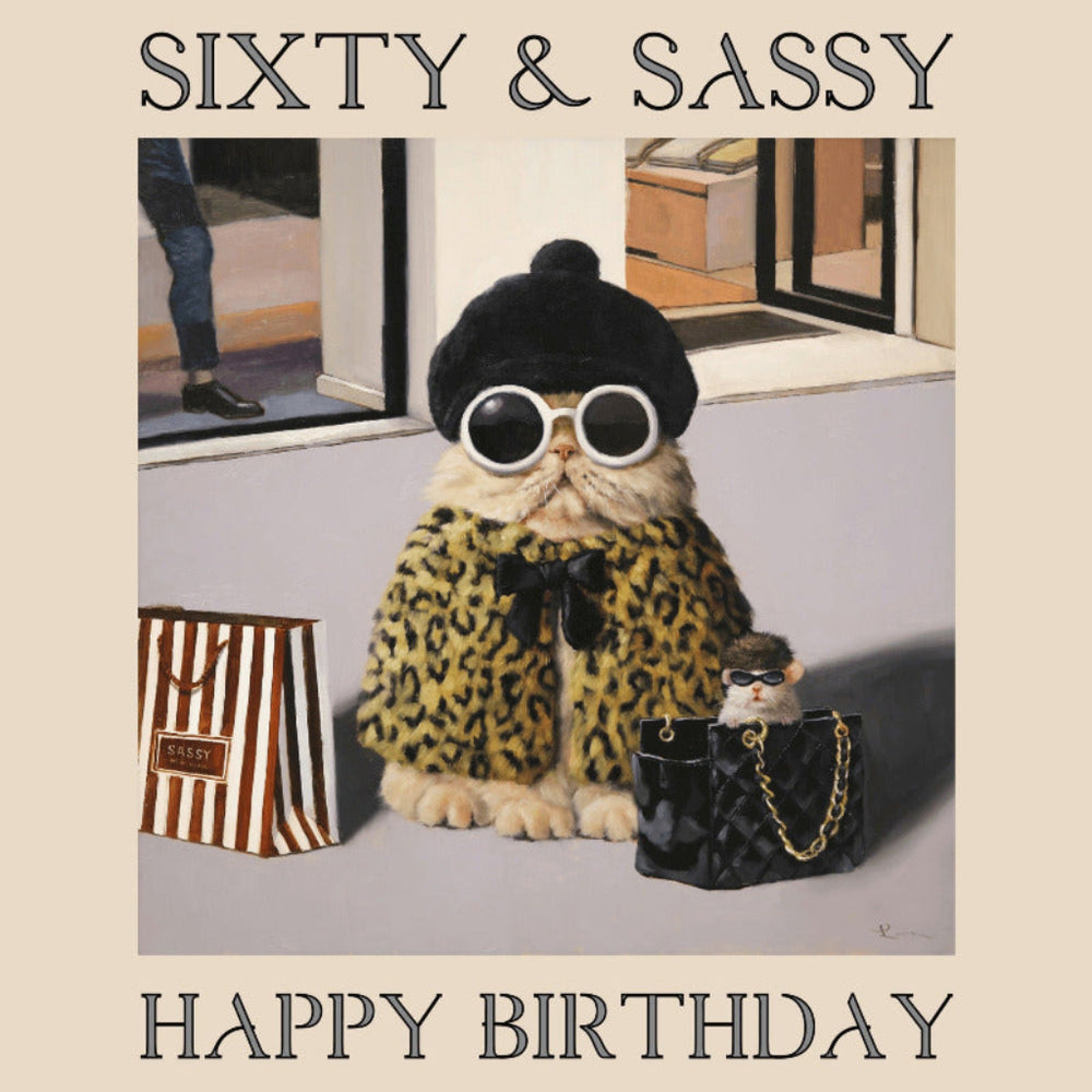 Sixty & Sassy Funny Cat 60th Birthday Card by Lucia Heffernan