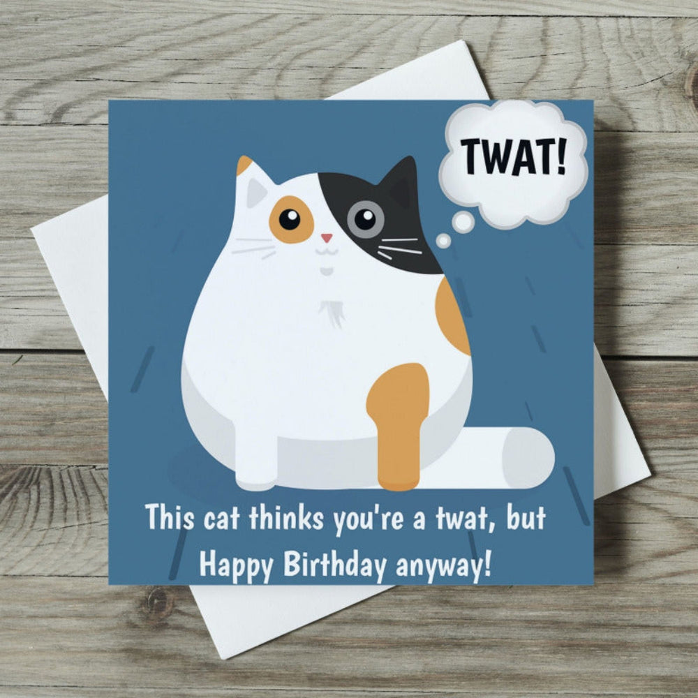 'This Cat Thinks You're a Twat' Cat Birthday Card