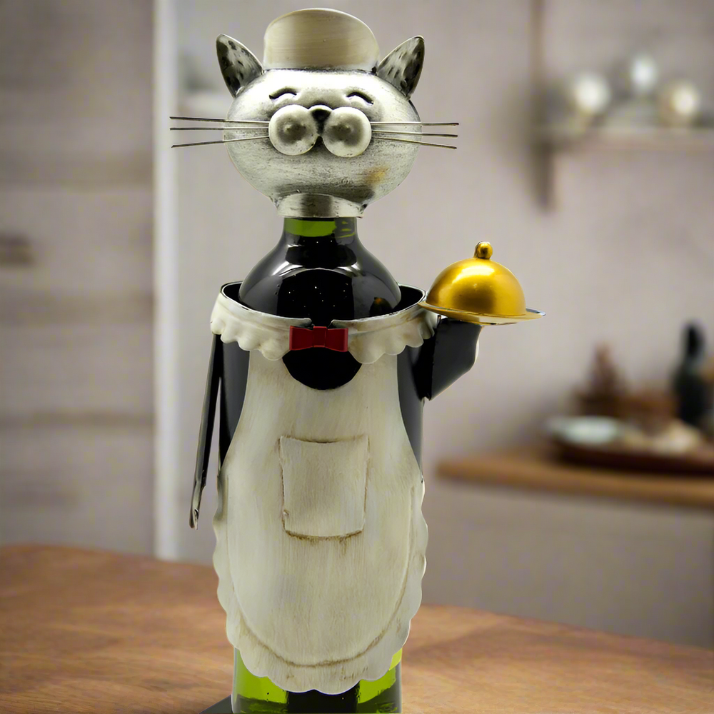 Waitress Metal Cat Wine Bottle Holder