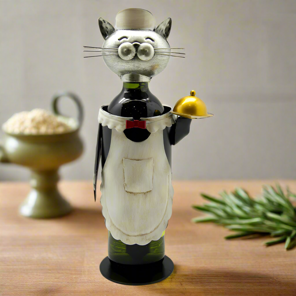 Waitress Metal Cat Wine Bottle Holder