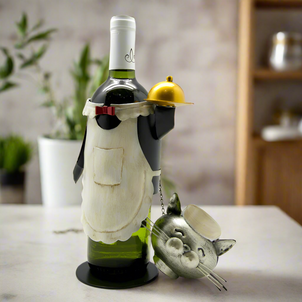 Waitress Metal Cat Wine Bottle Holder