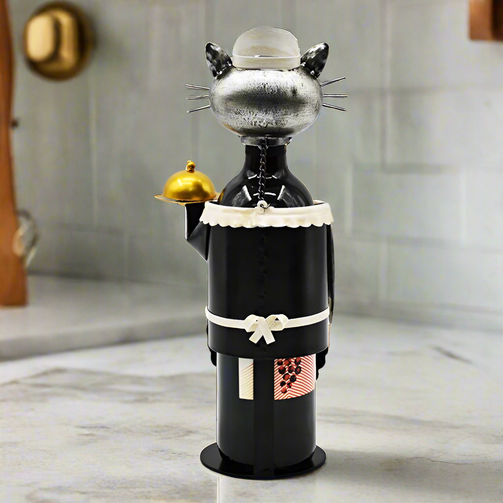 Waitress Metal Cat Wine Bottle Holder