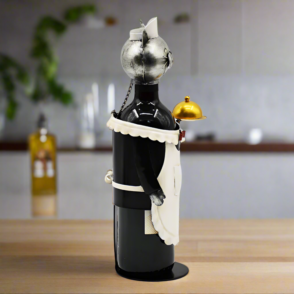 Waitress Metal Cat Wine Bottle Holder