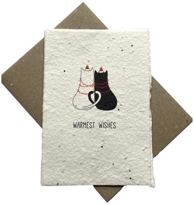 Warmest Wishes Seeded Paper Catnip Cat Christmas Greeting Card