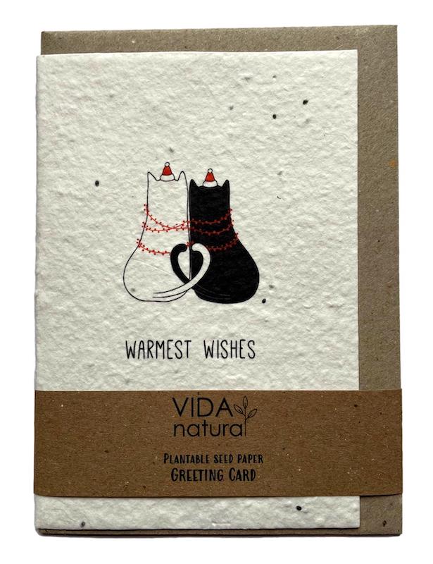 Warmest Wishes Seeded Paper Catnip Cat Christmas Greeting Card